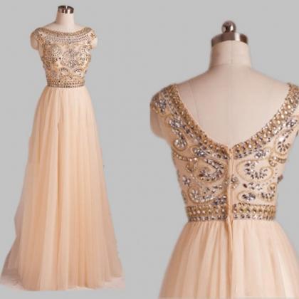 Elegant Champagne Color Sheer Prom Dresses 2015..