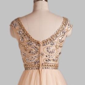 Elegant Champagne Color Sheer Prom Dresses 2015..