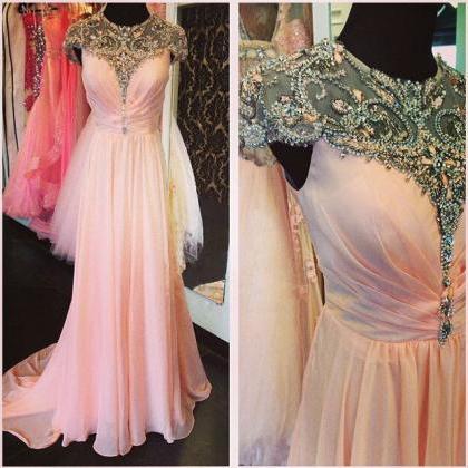 2015 Lovely Pink Color Long Luxury Sheer Evening..