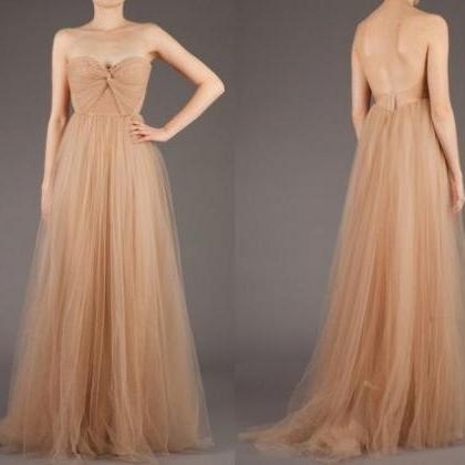 2015 Sexy Backless Long Champagne Color Bridesmaid..
