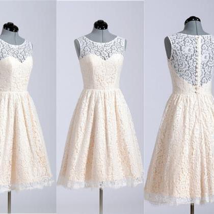 2015 Ivory Lace Knee Length Bridesmaid Dresses..