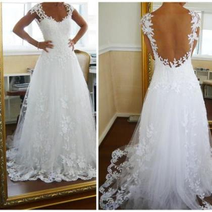 2015 Sexy V Neck Sheer Lace Wedding Dresses Plus..