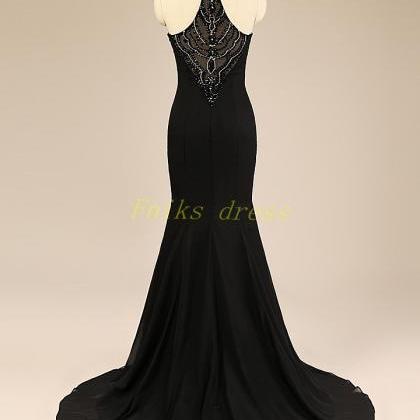 Sexy Halter Backless Long Mermaid Prom Dresses..