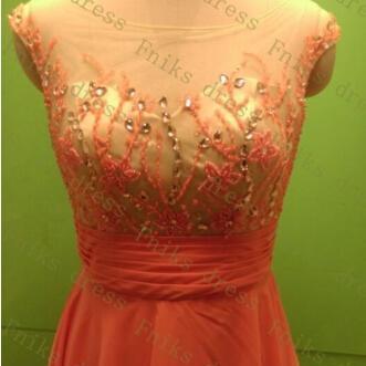 2016 Sexy Backless Long Elegant Coral Color Beaded..
