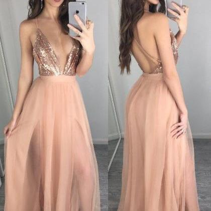 Gold Sequins Lace Prom Dress