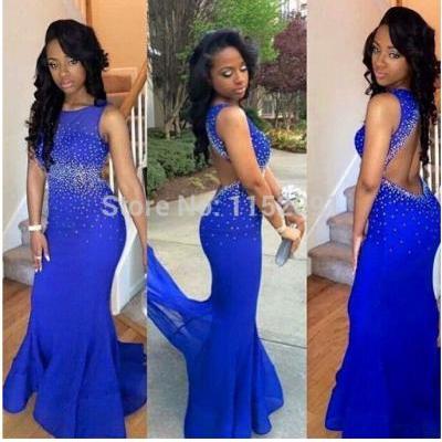 Vintage Royal Blue Prom Dresses, Sexy Open Back Mermaid Long Party Dresses, Shiny Beaded Top Evening Dresses, Sexy Mermaid Formal Evening Dress, Plus Size Royal Blue Celebrity Dress, New 2016 Sexy Prom Dresses