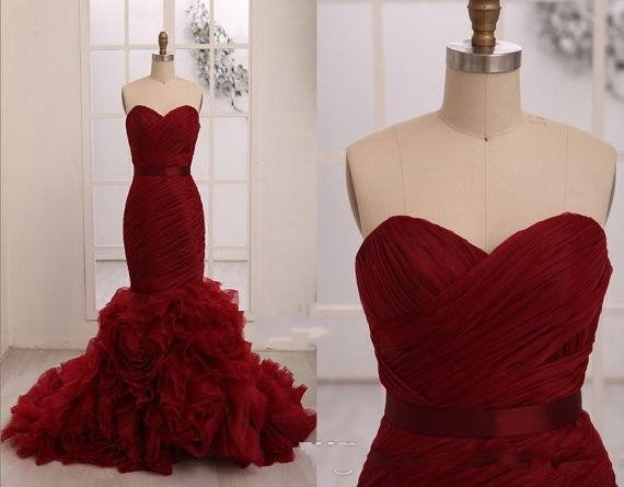 2016 Long Burgundy Prom Dresses With Belt Sashes Sexy Backless Mermaid Designer Ruffles Layered Tulle China Formal Evening Dress Gowns