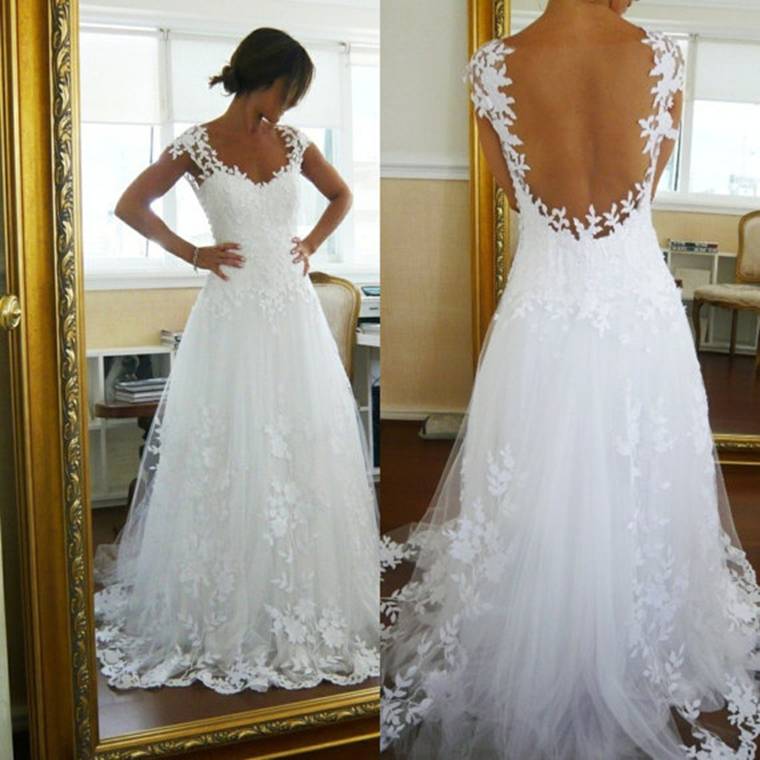 Sexy V Neck Vintage Lace Sheer Wedding Dresses A Line See Through Floor Length Appliques Plus Size Wedding Gowns