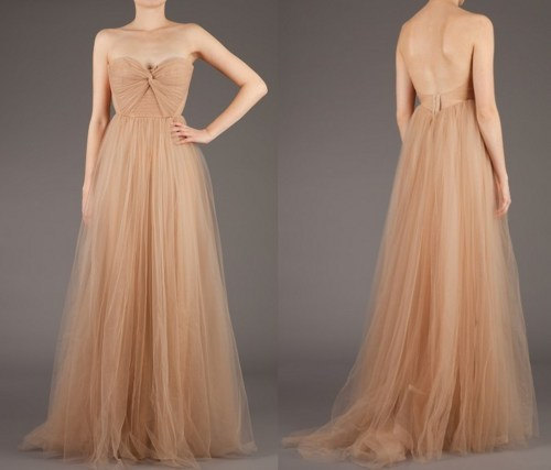 2015 Sexy Backless Long Champagne Color Bridesmaid Dresses For Weddings A Line Tulle Floor Length Wedding Party Dress
