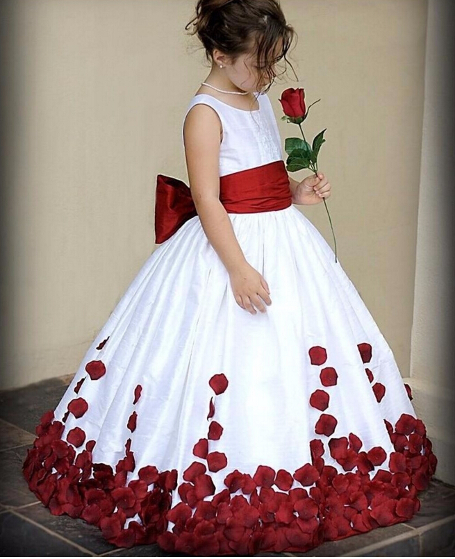 Bow Knot Flower Girls Dress, Wedding Party Dress For Girl, Red Flower Flower Girls Dress, Cute First Communion Dress, Kids Dress For Girls