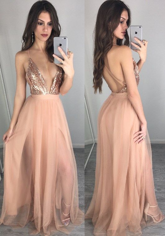 Gold Sequins Lace Prom Dress