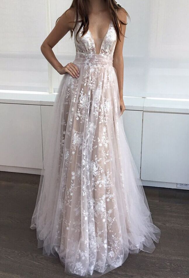 Custom Make Printed Prom Dress V Neck Long Prom Dress