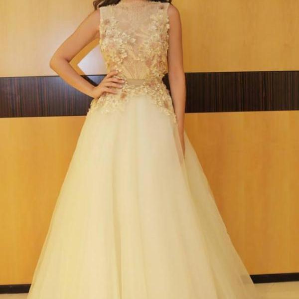 sheer lace evening gown